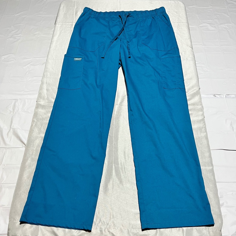 Cherokee Workwear WW190 Cargo Scrub Pants Caribbean Blue Large Mens Womens L